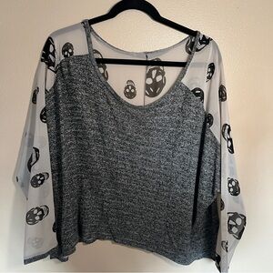 Gray Skull Print Women's Top